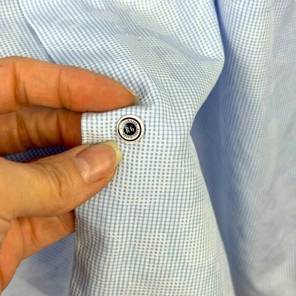 Robert Graham Mens 16 Flip Cuff Dress Shirt Button Down Light Blue Paisley M/L - Picture 6 of 15